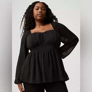 Peplum Chiffon Long Sleeve Top